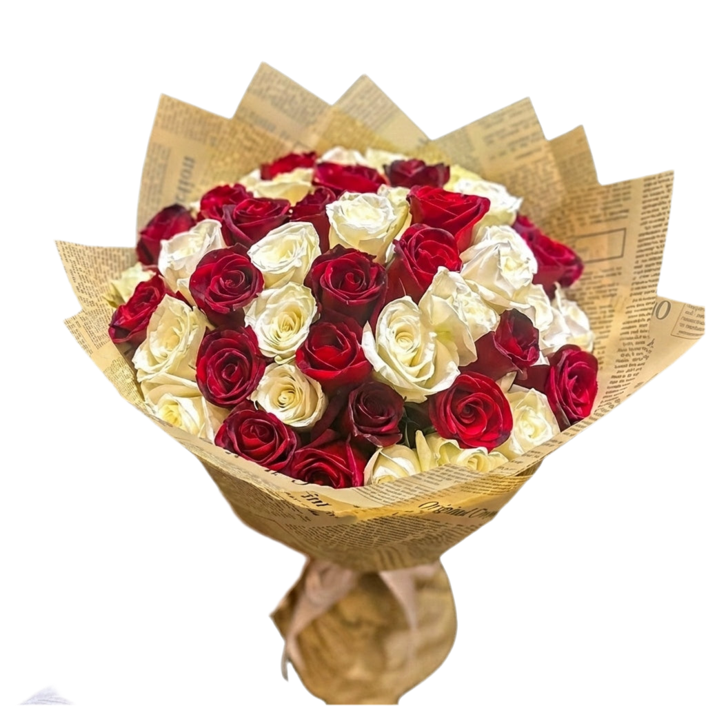 Red & White Roses Bouquet – Love & Ramadan Collection luxury flowers DELIVERY TO Cairo AND Egypt