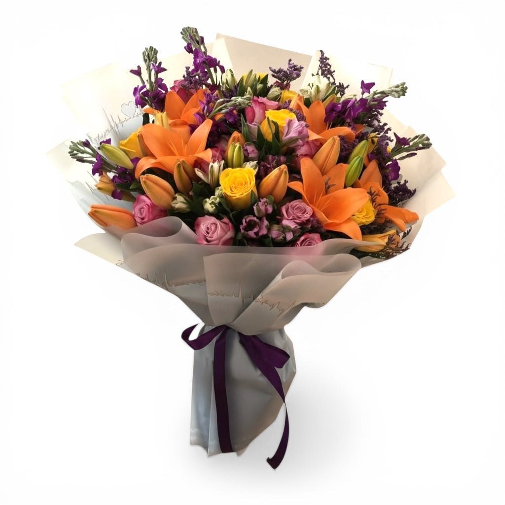 Solar Bloom Fiesta Hand Bouquet luxury flowers DELIVERY TO Cairo AND Egypt