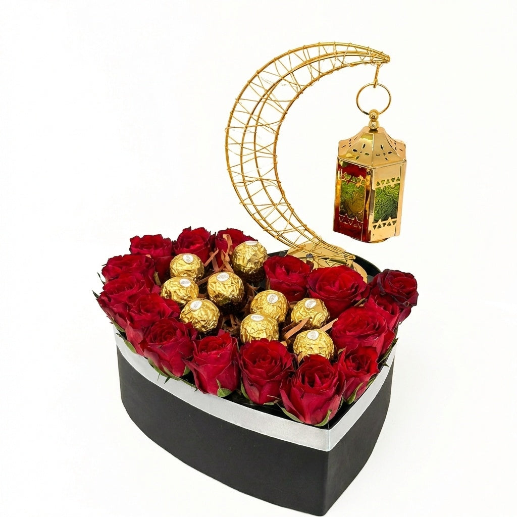Heart Shape Rose & Ferrero Box – Ramadan Valentine Gift luxury flowers DELIVERY TO Cairo AND Egypt