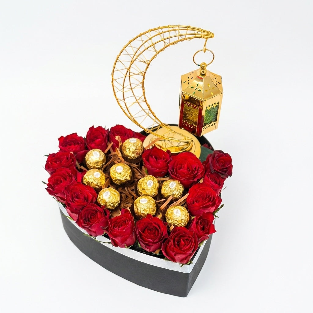 Heart Shape Rose & Ferrero Box – Ramadan Valentine Gift luxury flowers DELIVERY TO Cairo AND Egypt