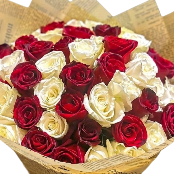 Red & White Roses Bouquet – Love & Ramadan Collection luxury flowers DELIVERY TO Cairo AND Egypt