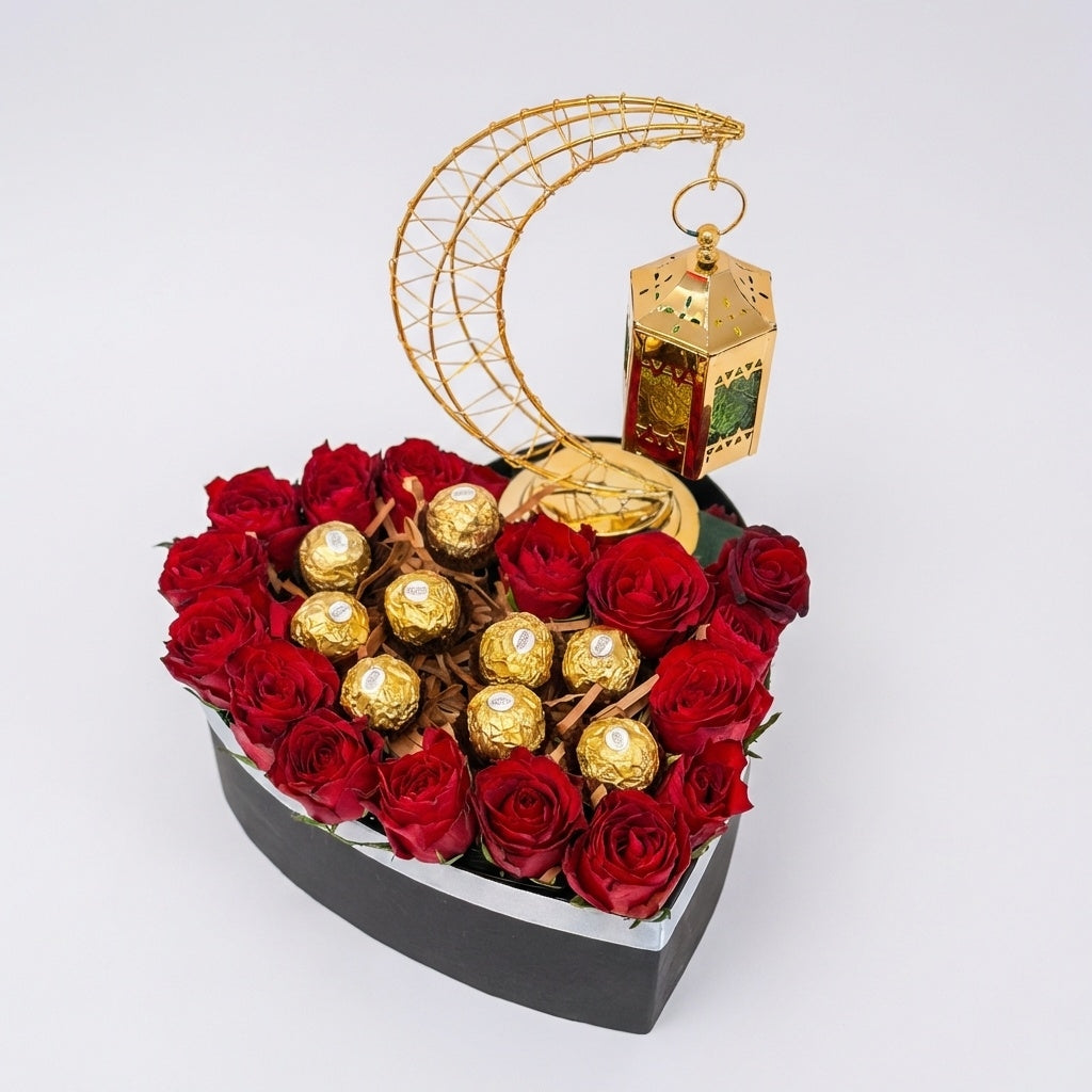 Heart Shape Rose & Ferrero Box – Ramadan Valentine Gift luxury flowers DELIVERY TO Cairo AND Egypt
