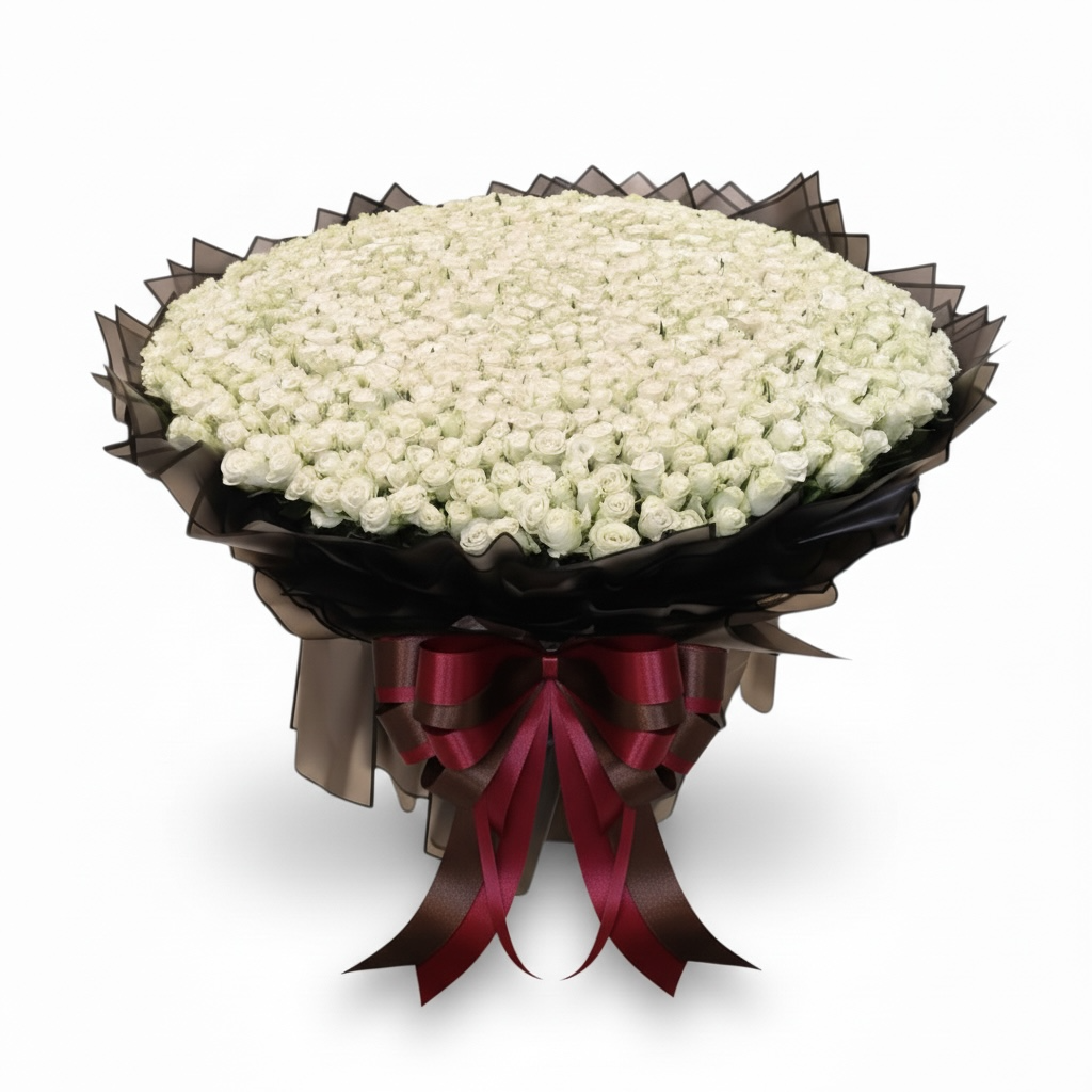 Infinity Rose Majesty White 300 Roses Hand Bouquet luxury flowers DELIVERY TO Cairo AND Egypt