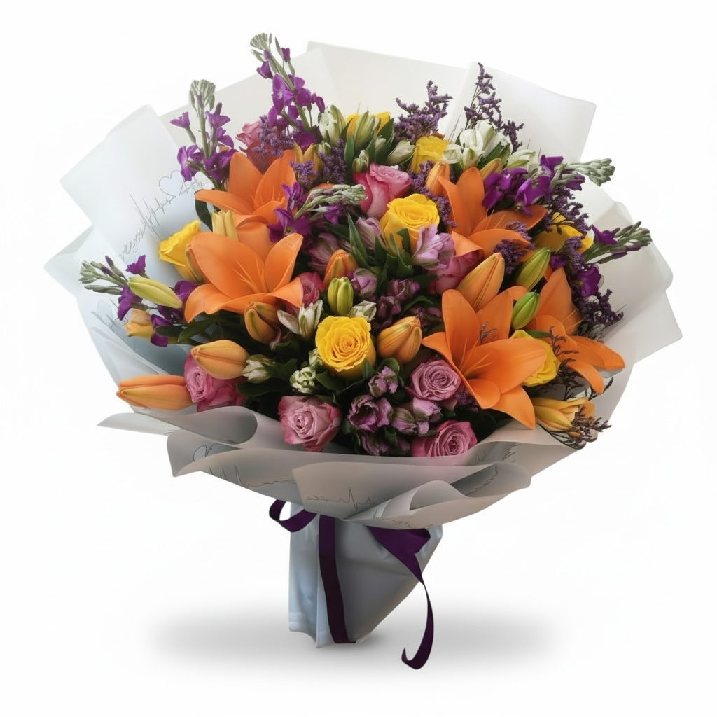 Solar Bloom Fiesta Hand Bouquet luxury flowers DELIVERY TO Cairo AND Egypt