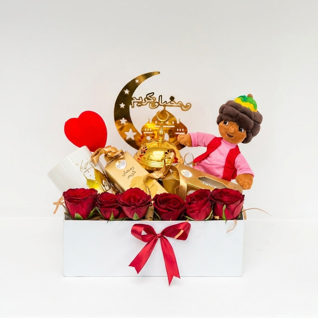 Ramadan & Valentine Rose Gift Box with Chocolates luxury flowers DELIVERY TO Cairo AND Egypt