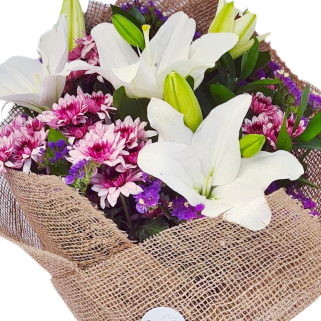 Terra Lily Wrap Hand Bouquet luxury flowers DELIVERY TO Cairo AND Egypt