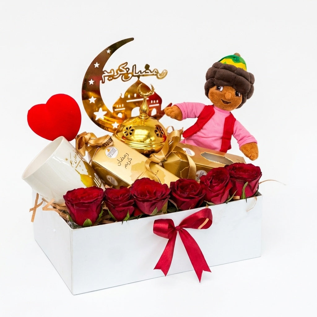 Ramadan & Valentine Rose Gift Box with Chocolates luxury flowers DELIVERY TO Cairo AND Egypt