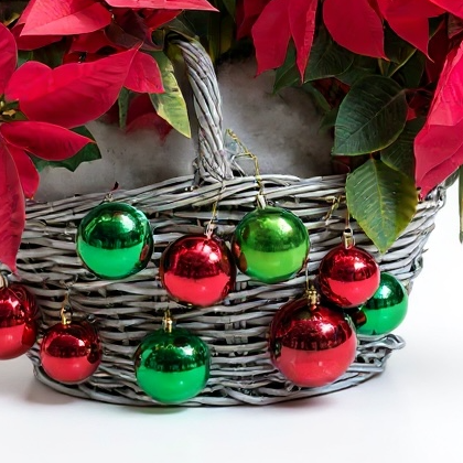 Poinsettia Basket with Christmas Ornaments luxury flowers DELIVERY TO Cairo AND Egypt