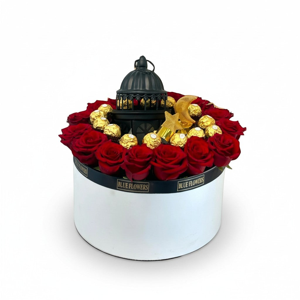 Layali Ramadan red roses, chocolates and Ramadan lantern gift box – Blue Flowers Egypt