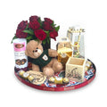Ramadan Hug red roses teddy bear chocolates and Ramadan gift tray – Blue Flowers Egypt