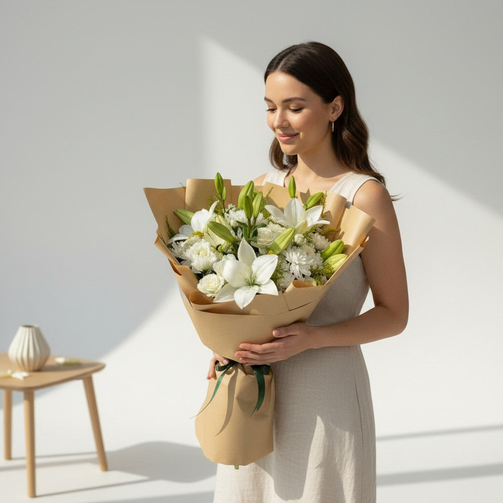 Ivory Whisper Hand Bouquet luxury flowers DELIVERY TO Cairo AND Egypt