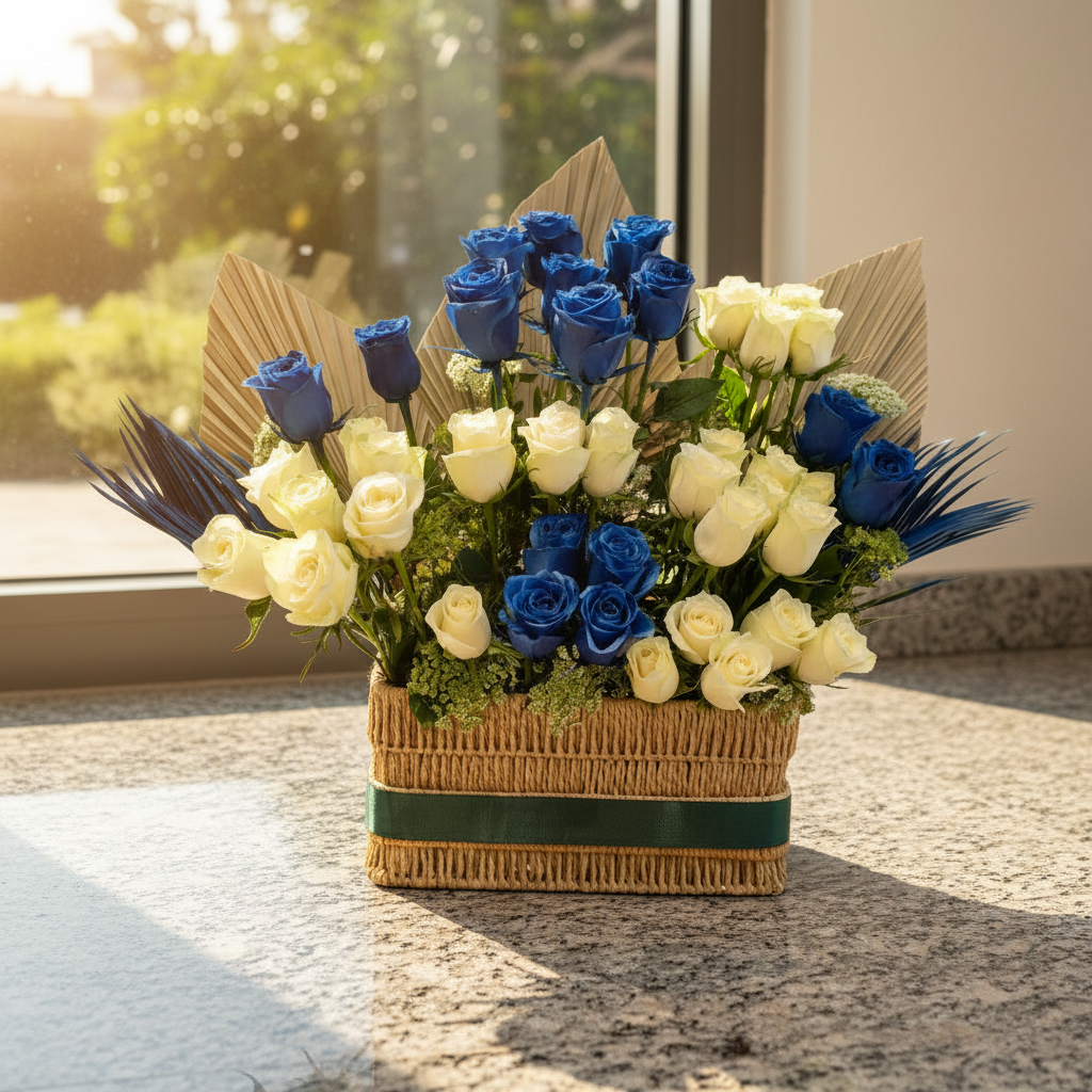 Sapphire Bloom Basket luxury flowers DELIVERY TO Cairo AND Egypt