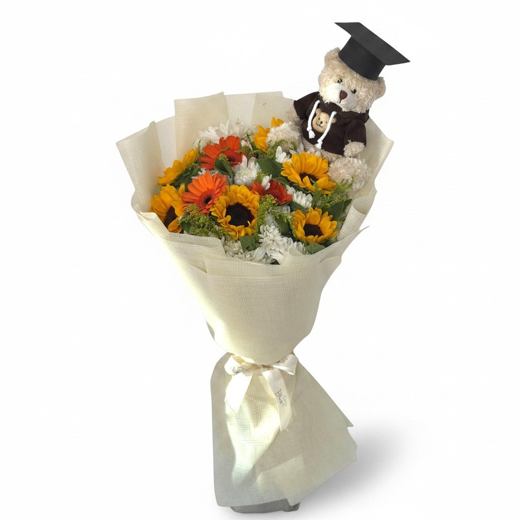 Sunlit Avenue With Bear Hand Bouquet luxury flowers DELIVERY TO Cairo AND Egypt