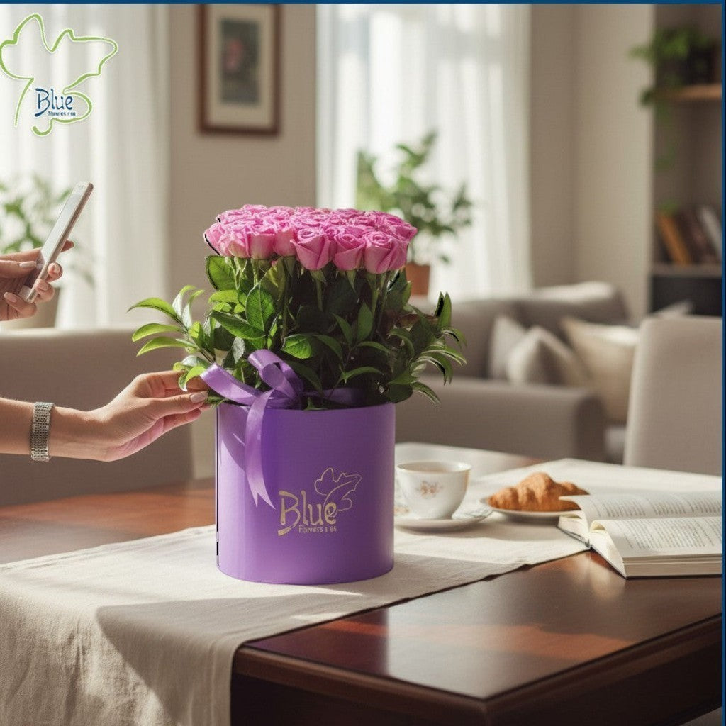 Velvet Bloom Cylinder Box luxury flowers DELIVERY TO Cairo AND Egypt