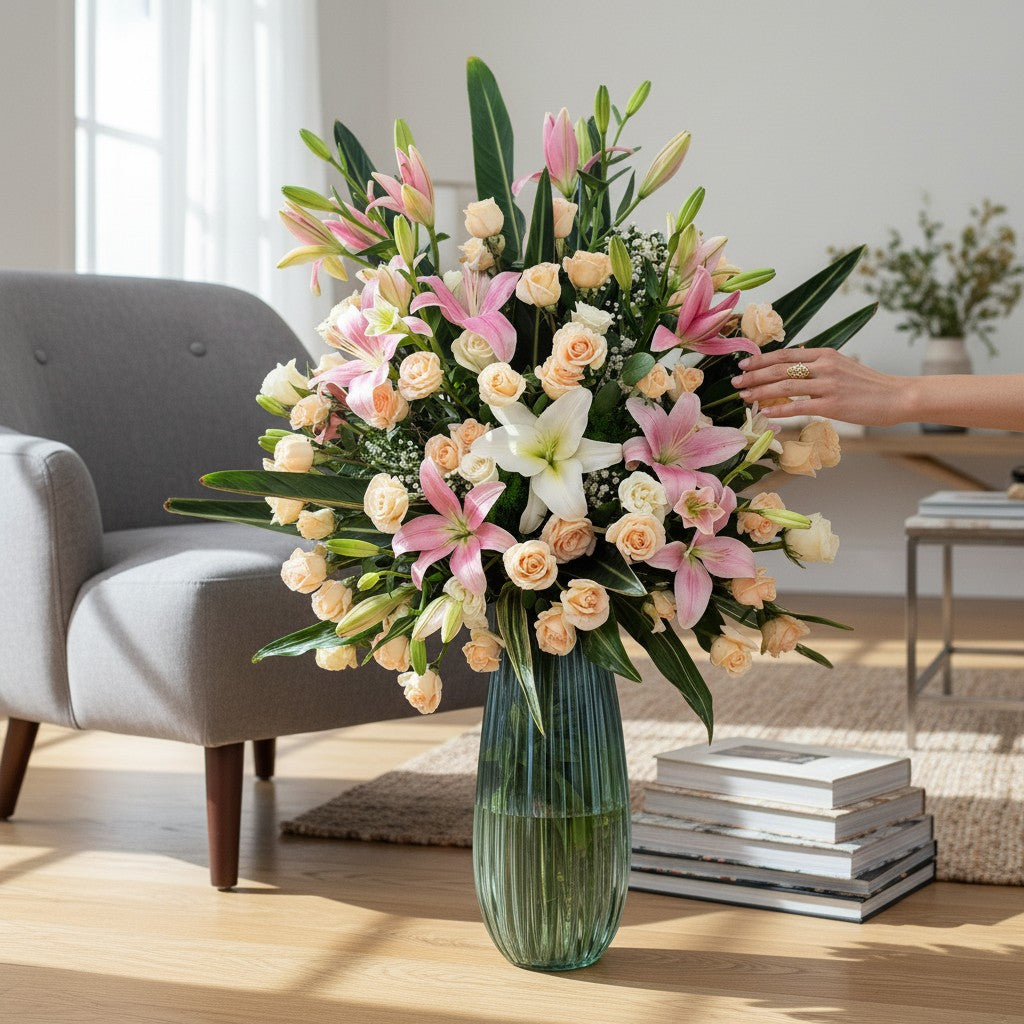 Peachy Promises Vase luxury flowers DELIVERY TO Cairo AND Egypt