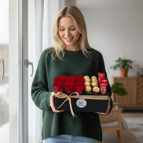 Crimson Gold Elegance Box luxury flowers DELIVERY TO Cairo AND Egypt